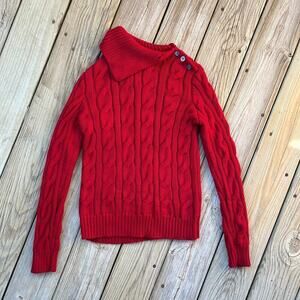 Lauren Ralph Lauren Women's Red Cable Knit Foldover Neck Sweater Size M